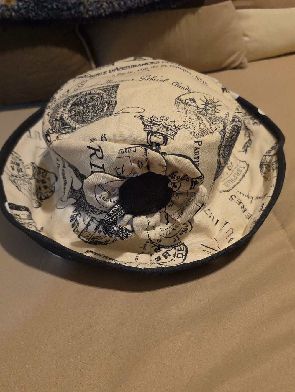 Adult Beige & Black Printed Bucket Hat - Reversible